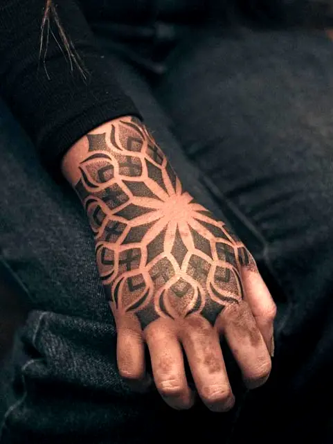 Geometric Armor hand tattoo for guys