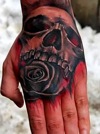 Rose Skull Tattoo on hand