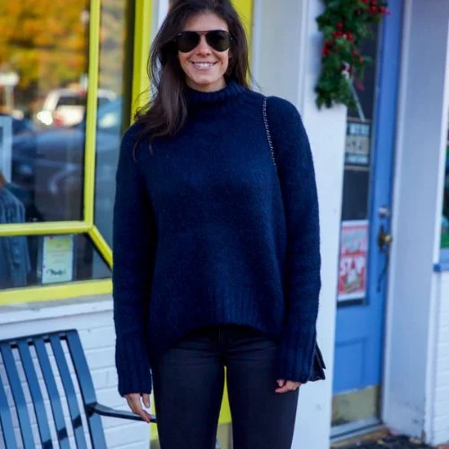 Dark jeans paired with a nice sweater