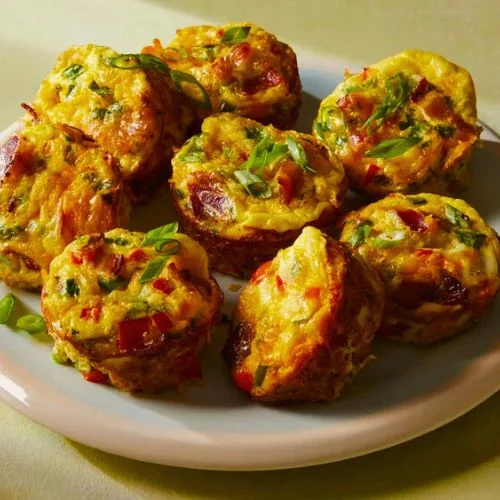 Egg muffins loaded with vegetables and turkey sausage