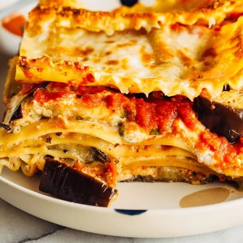 Eggplant lasagna layered with ricotta