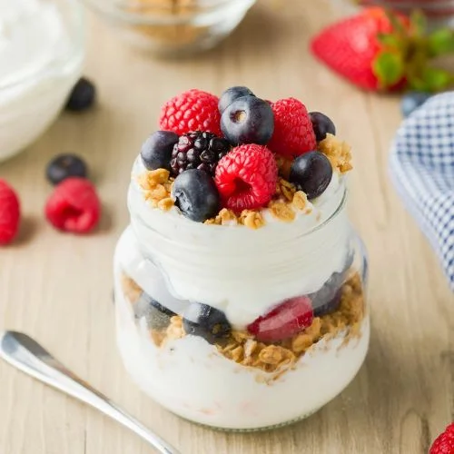 Greek yogurt parfaits layered with berries